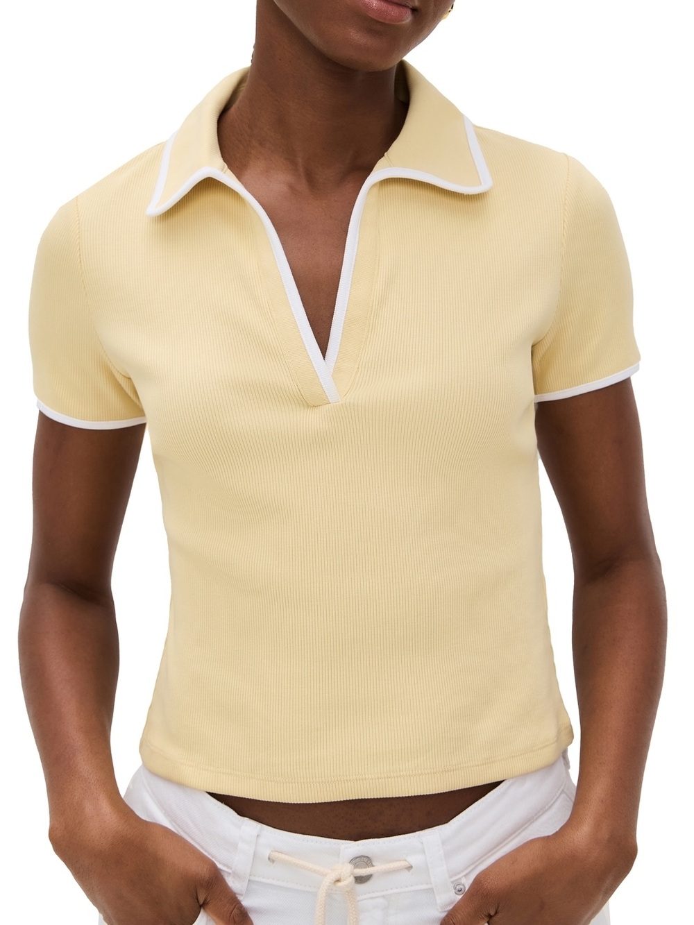 Veronica Beard Kearney Polo Tee With Contrast Piping In Chamomile